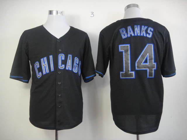 Men Chicago Cubs 14 Banks Black MLB Jerseys